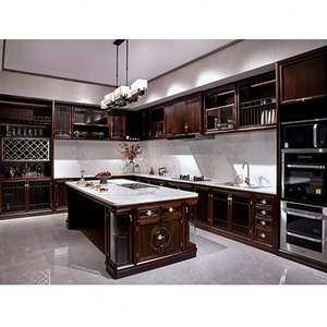 Armoire de cuisine en bois massif avec porte en verre, finition mélamine personnalisée, design classique, rangement de cuisine - Product Image 4