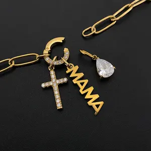 Collar de Acero Inoxidable eManco Estilo Hip-Hop con Colgante de Cruz MAMA y Cristal en Forma de Gota, Joyería para Uso Diario, Venta al Por Mayor - Product Image 4