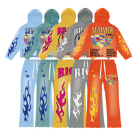 Ensemble de survêtement streetwear pour homme, deux pièces, sweat-shirt surdimensionné et pantalon de jogging, délavage acide, ourlet brut personnalisé, sweat-shirt à capuche et pantalon de jogging évasé