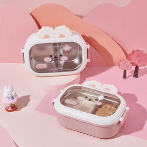 高品质儿童便当盒带透明硅胶密封圈304不锈钢材料可分离隔层 - Product Image 5