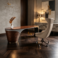 Bureaux de direction incurvés de luxe en bois massif avec plateau en marbre, chaises de bureau de direction, mobilier de bureau sur mesure