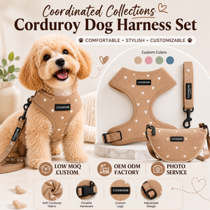<span class=keywords><strong>Harnais</strong></span> pour chien personnalisé brodé sur mesure avec sac, collier et laisse pour animaux de compagnie, ensemble <span class=keywords><strong>harnais</strong></span> et laisse en velours côtelé, usine OEM - Product Image 1
