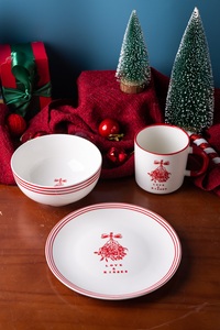 Service de table en céramique et grès personnalisé, motif rouge professionnel, pour Noël : assiettes, bols, tasses – Cadeau portable pour les fêtes - Product Image 5