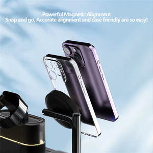 Support de <span class=keywords><strong>chargeur</strong></span> sans fil magnétique <span class=keywords><strong>Mag</strong></span> 5 en 1 avec réveil pour <span class=keywords><strong>Apple</strong></span> Watch Series pour iPhone 15/14/13/12 Station de charge sécurisée - Product Image 4