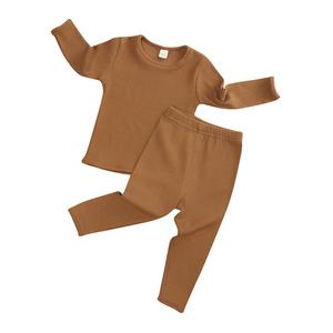 Infant Baby Boys Girls Casual Ribbed Cotton Pullover <b>Top</b> Pant Pajamas Set Toddler Unisex Clothes Outfits - Product Image 4