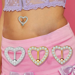 Nueva moda corazón invertido 316L Acero inoxidable ombligo anillo circón incrustaciones Sexy Body Pier con ajuste de Garra Para bodas Piercing - Product Image 1