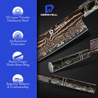 Pisau Santoku Super Tajam 7 Inci dari Baja Damascus Tembaga Jepang Vg-10 dengan Gagang Resin