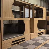 Lit superposé capsule spatiale avec LED et rangement, lit de dortoir moderne en bois pour appartement d'étudiant, hôtel, auberge, taille personnalisée disponible