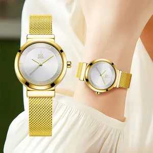 SHENGKE High Quality minimalist ladies watch wholesale china watch golden Waterproof quartz watches Stainless Steel wristwatch