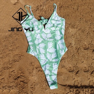 Vente en gros d'usine Maillots de bain pour femmes Maillot de bain une pièce en polyester recyclable personnalisé à imprimé profond en V - Product Image 5