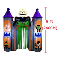 Arche gonflable d'Halloween effrayante de 2,4 m avec lumières LED, fantôme, Frankenstein, squelette, sorcière, pour entrée de jardin extérieure
