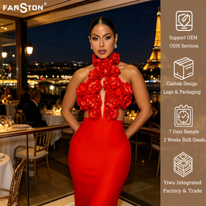 Abito da sera lungo da donna sexy con scollo all'americana e fiori 3D, senza schienale, firmato, <span class=keywords><strong>per</strong></span> il mercato transfrontaliero UE USA - Collezione 2026 all'ingrosso dalla Cina - Product Image 1