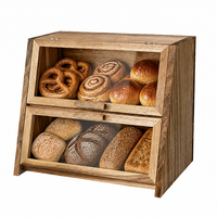 Boîte de rangement à pain multifonction en bois, double niveau, façade en acrylique, directement de l'usine, pour supermarché, boulangerie, cuisine
