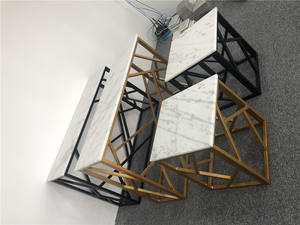 GOLDTOP OEM/ODM Tables basses et consoles en marbre doré avec revêtement électrique encadré de dessus en pierre de marbre blanc - Product Image 5