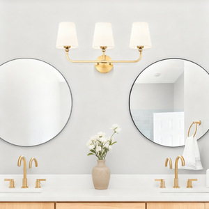 Modern <b>Wall</b> Lamp 3-<b>Light</b> E26 Led Copper Body White Shade <b>Wall</b>-Mounted Bathroom Bedroom Lighting - Product Image 1
