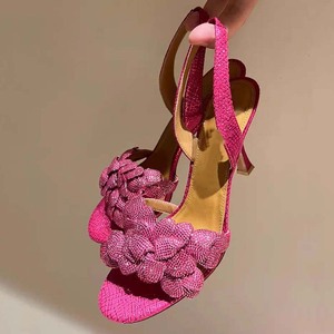 Escarpins d'été à talons aiguilles pour femmes, ornés de strass brillants et de fleurs sur le devant, à bout ouvert et bride arrière - Product Image 3