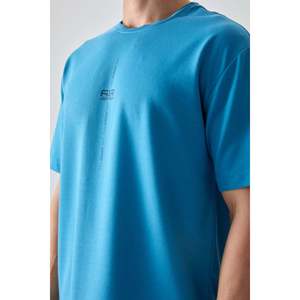 T-shirt pour homme en coton bleu pétrole, épais, doux, texturé, coupe ample, imprimé - 88373 - Bleu pétrole - Product Image 3