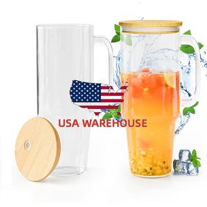 Us magazzino sublimazione 40oz bicchiere tazze con manico cristallino sublimabile con coperchio e paglia - Product Image 1