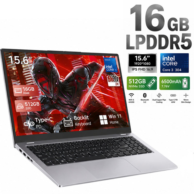 OEM Wholesale 15.6 Inch Ultra Slim Laptop Intel Core 3 16GB LPDDR5 512GB SSD Win11 Office Business Notebook Computer Enterprise