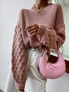 Épaule tombante Filet à vis Poids lourd Pullovers Pull Automne Hiver Mode Pull à manches longues pour femmes - Product Image 4