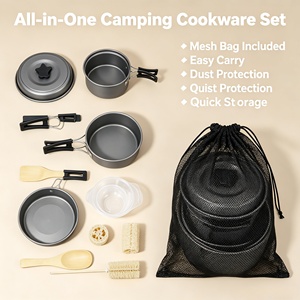 <span class=keywords><strong>Set</strong></span> di pentole da campeggio all'aperto, <span class=keywords><strong>set</strong></span> da cucina pieghevole portatile in lega di alluminio con borsa a rete per escursioni, picnic e viaggi - Product Image 4