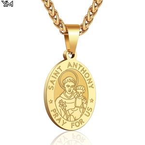 Collar con Colgante Ovalado de la <span class=keywords><strong>Virgen</strong></span> María en Acero Inoxidable, Medalla de Retrato de Doble Cara Chapada en Oro, para Mujeres y Hombres - Product Image 3
