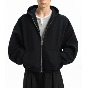 Sweat-shirt à capuche pour homme, coupe ample, 600 grammes, 100% coton, à double fermeture éclair, couleur unie, style streetwear, vente en gros - Product Image 1