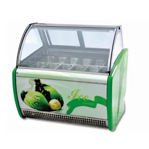 Kaca Lengkung Es Krim Gelato Display Showcase Sistem Kulkas Freezer