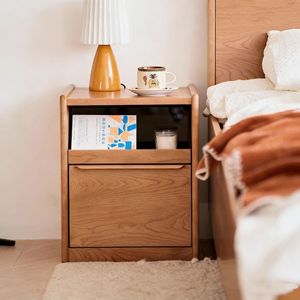 Table de chevet Hongyang Lian en bois de cerisier massif, 28 cm, mini-meuble de rangement pour chambre à coucher, style nordique - Product Image 1