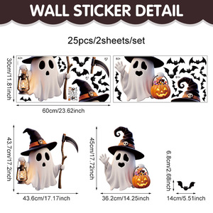 Venta al por mayor de fábrica: Adhesivos estáticos de Halloween para ventanas con fantasmas, <span class=keywords><strong>brujas</strong></span>, calabazas y murciélagos, decoración de cristal para fiestas de Halloween - Product Image 5