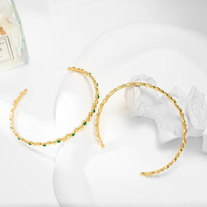 Grosir trendi Open Grain bentuk C gelang manset polos 18K lapis emas baja tahan karat minyak menetes Polka Dot - Product Image 3