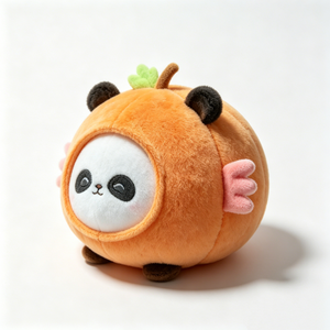Peluche personnalisée Panda Citrouille Orange, Peluche Panda en Costume de Fruit Rond, Peluche Panda Orange Rond Mignon - Product Image 2
