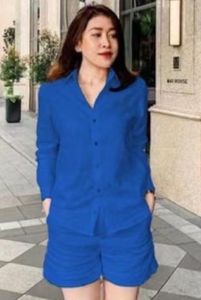 4XL Summer Casual Shirt Zweiteiliges Set für Damen Shorts 2-teiliges Set Outfit Einfarbige Langarm-Kurzarm-Sets Outfits Home - Product Image 4