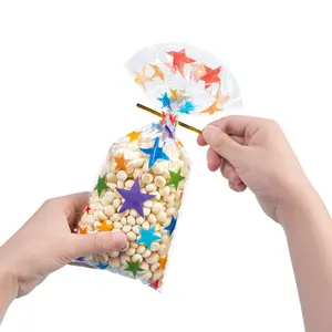 Tas makanan ringan pola pelangi warna-warni kantung plastik transparan cetak tas hadiah Hari anak-anak dapat didaur ulang