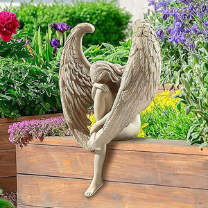 Estatuilla <span class=keywords><strong>de</strong></span> Ángel para decoración del hogar con ala grande <span class=keywords><strong>de</strong></span> resina, Ángel triste, jardín <span class=keywords><strong>de</strong></span> hadas, estatua para exteriores, decoración - Product Image 5