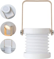 Lampe de camping LED portable 4-en-1, lampe de table pliable avec poignée en bois, lanterne rechargeable par USB, lumière de nuit à intensité réglable au toucher