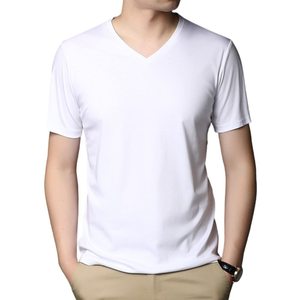 Haute qualité été 100% coton mercerisé brillant Premium respirant blancs imprimé col en v 240 Gsm T-shirt à manches courtes pour hommes - Product Image 4