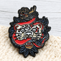 Broche de style gothique punk, 1/4 pièces, couleur classique noir et rouge assortie, badge au design unique et petit, pour les amateurs de gothique