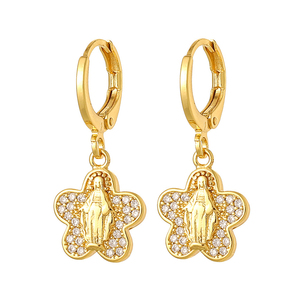 Dreamwork-pendientes de circonia cúbica para mujer, aretes de gota de la Virgen María de 18K, moneda milagrosa en forma de corazón redondo ovalado, estrella, luna - Product Image 6