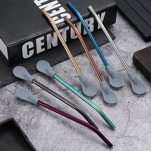 Cuchara de acero inoxidable 304 con pajita de silicona para bebidas, cuchara mezcladora de café extraíble con filtro, cuchara para té. - Product Image 3