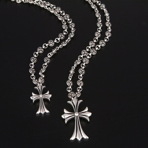 Collar Vintage con Cruz de Flores <span class=keywords><strong>para</strong></span> <span class=keywords><strong>Hombre</strong></span> - Colgante Gótico Punk con Cruz de Llama, Cadena de Clavícula Plateada Envejecida - Product Image 5