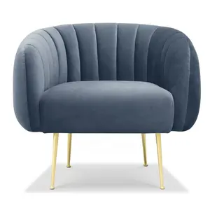 Comfortable High Quality 1 Seater Blue Velvet Sofa Armchair For Living Room Furniture Set