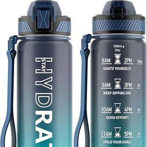 Bottle Straw, 32Oz Motivational Water Bottles With Time Marker to Drink Custom Logo - Product Image 1