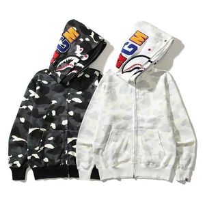 Ape Camouflage Embroidered Ape Couple Zipper Hoodie Men's Shark Double/Single Hood High-End Version Sweatshirt <strong>Jacket</strong> - Product Image 1