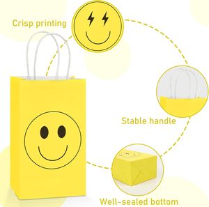 Sacs en papier kraft blanc personnalisés avec poignées, impression personnalisée de sacs d'emballage alimentaire pour les achats en gros, sourire jaune fantaisie - Product Image 4