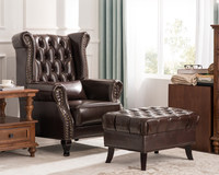 Fauteuil Tigre Style Campagne Américaine Vintage avec Boutons Capitonnés, Canapé en Bois à Dossier Haut, Chaise Simple pour Petits Espaces, Mobilier de Maison
