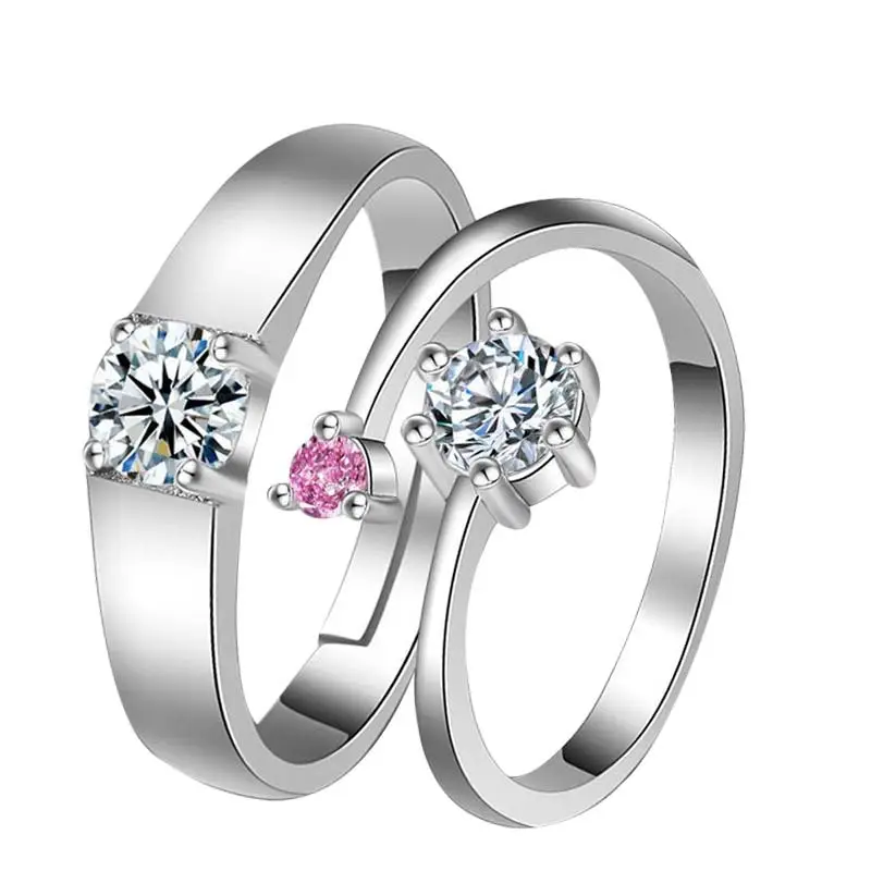 Anillos De Compromisoバレンタインギフトピンクダイヤモンド最高の結婚指輪高品質のジルコンマッチングカップルリングセット