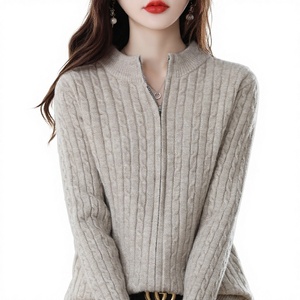 <span class=keywords><strong>Cardigan</strong></span> Coreano da <span class=keywords><strong>Donna</strong></span> <span class=keywords><strong>con</strong></span> Collo Semi-Alto e Zip, Nuovo Sottile a Costine a Maniche Lunghe per Primavera/Autunno - Product Image 1