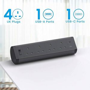 Enchufe de escritorio con USB-C de 4 vías, <span class=keywords><strong>regleta</strong></span> de escritorio con interruptor para Reino Unido, toma de corriente de escritorio con USB-C para Reino Unido con montaje por abrazadera - Product Image 2