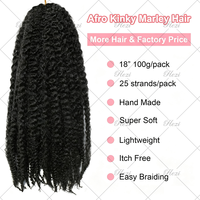 Cheveux synthétiques Marley Afro Kinky Curly pour tresses, 18 pouces, trame simple, extensions souples pour tresses au crochet pour femmes